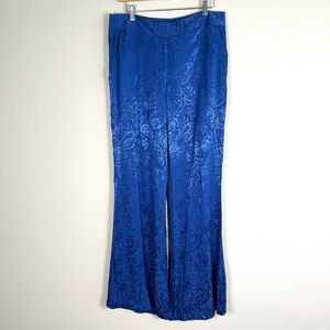 Topshop Jacquard Wide Leg Pants Cobalt Blue Satin Womens 10 Paisley Party Glam